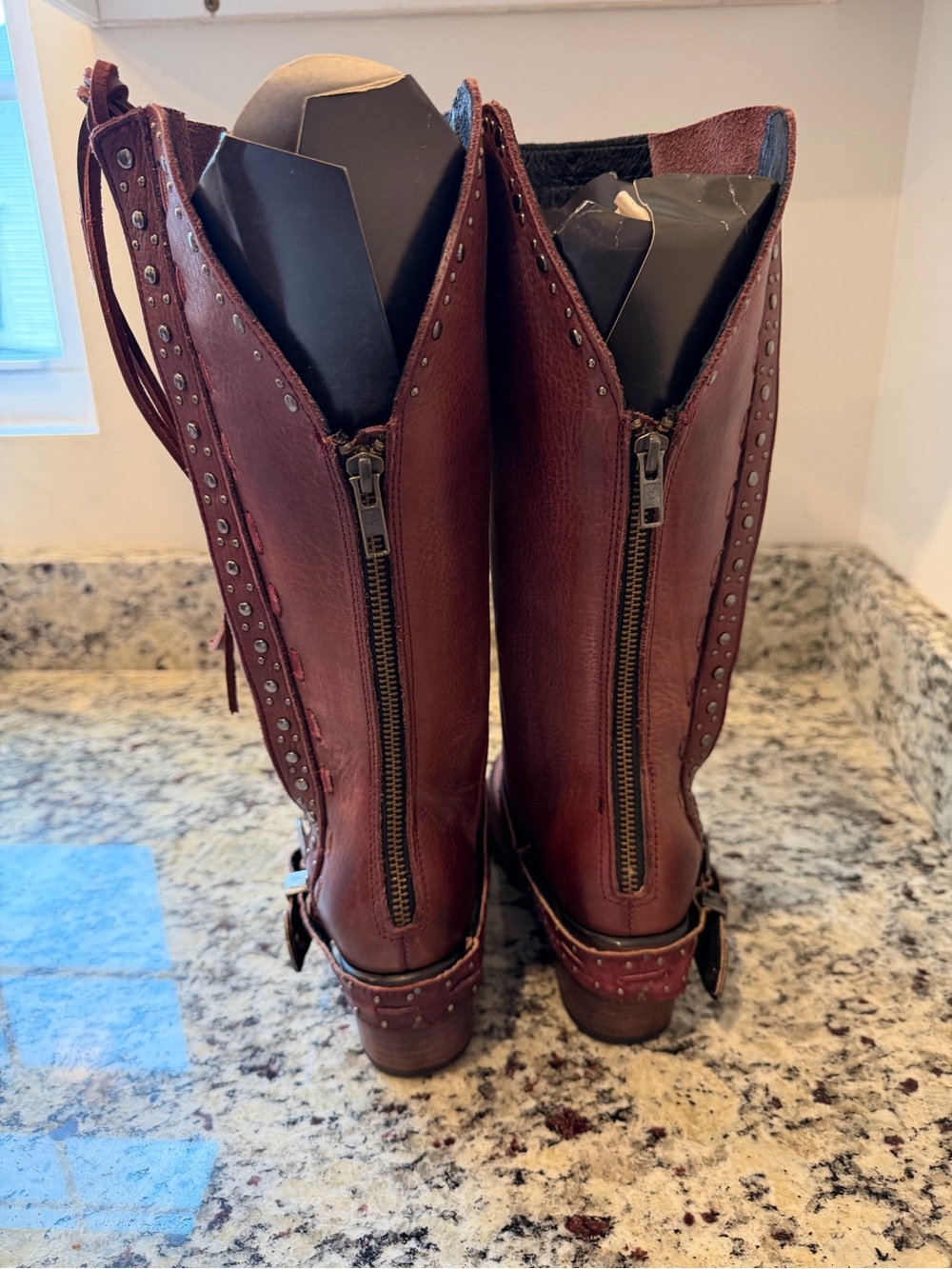 Freebird Contour Burgundy Leather Lace-Up Studded Riding Boots 6 NEW - Picture 5 of 7